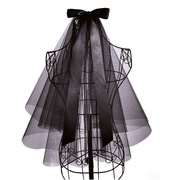 Velo de cabeza de encaje gótico con lazo negro para novia fantasma de Halloween, accesorio retro elegante