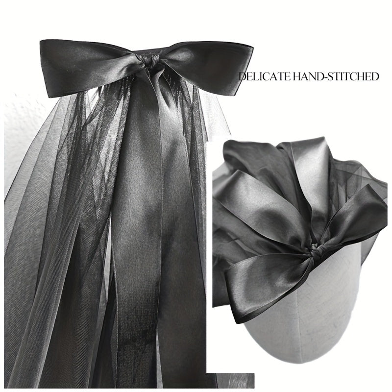 Velo de cabeza de encaje gótico con lazo negro para novia fantasma de Halloween, accesorio retro elegante