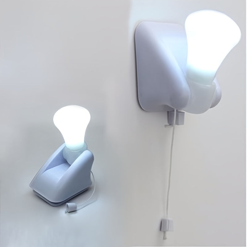 Battery Operated LED Wall Light with Pull Chain Self-Adhesive Indoor Plastic