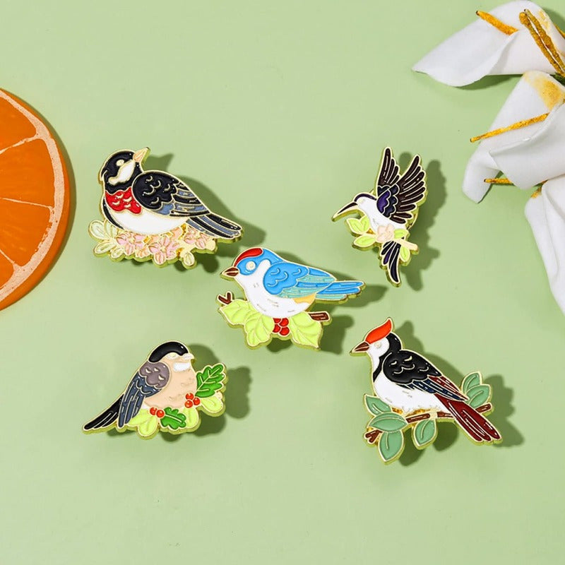 Set of 10 Black Crow Enamel Gothic Brooches for Backpacks Shirts and Denim Bags