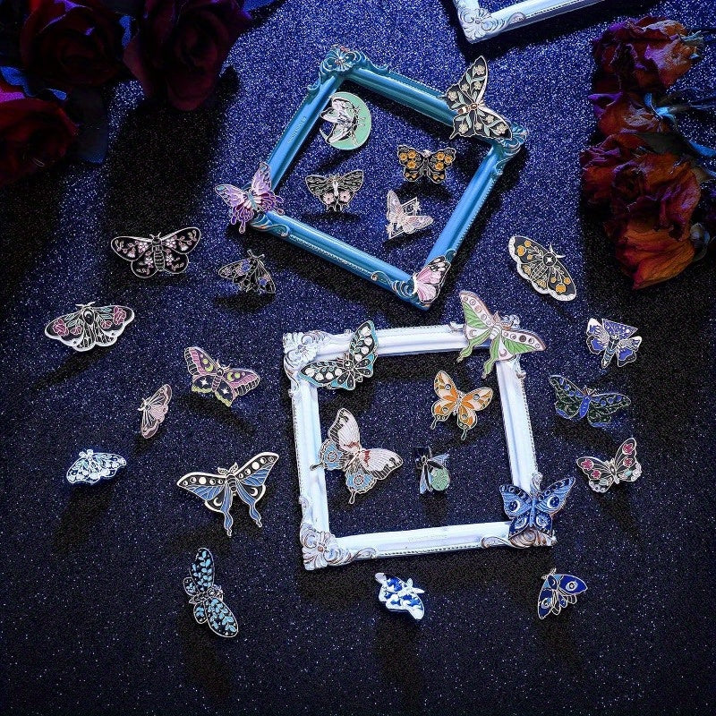 Set of 20 Black Butterfly Enamel Pins for Backpacks and Lapels, Cute Jewelry Gift
