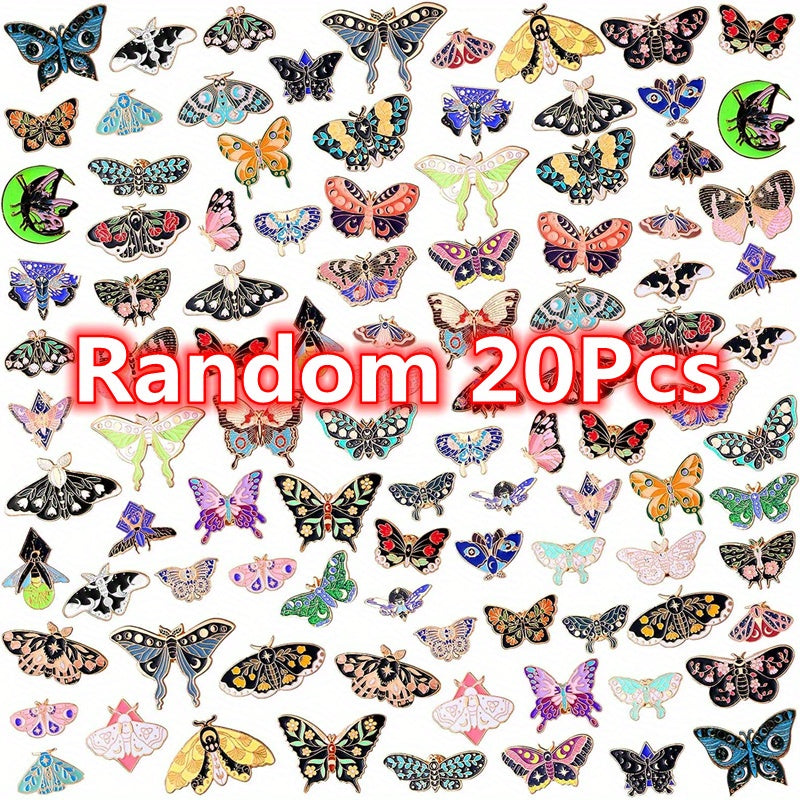 Set of 20 Black Butterfly Enamel Pins for Backpacks and Lapels, Cute Jewelry Gift