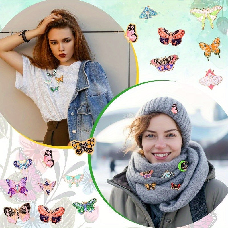 Set of 20 Black Butterfly Enamel Pins for Backpacks and Lapels, Cute Jewelry Gift