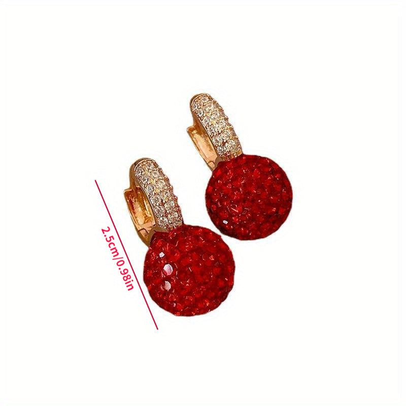 Red Ball Dangle Earrings with Rhinestones for Daily Casual Wear