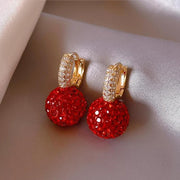 Red Ball Dangle Earrings with Rhinestones for Daily Casual Wear