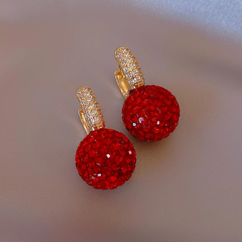 Red Ball Dangle Earrings with Rhinestones for Daily Casual Wear