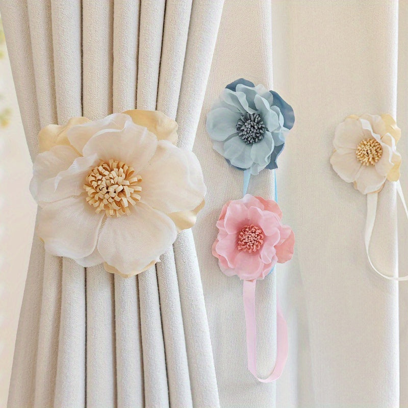 Correas magnéticas para cortinas con diseño de flores para dormitorio, sala de estar y cocina