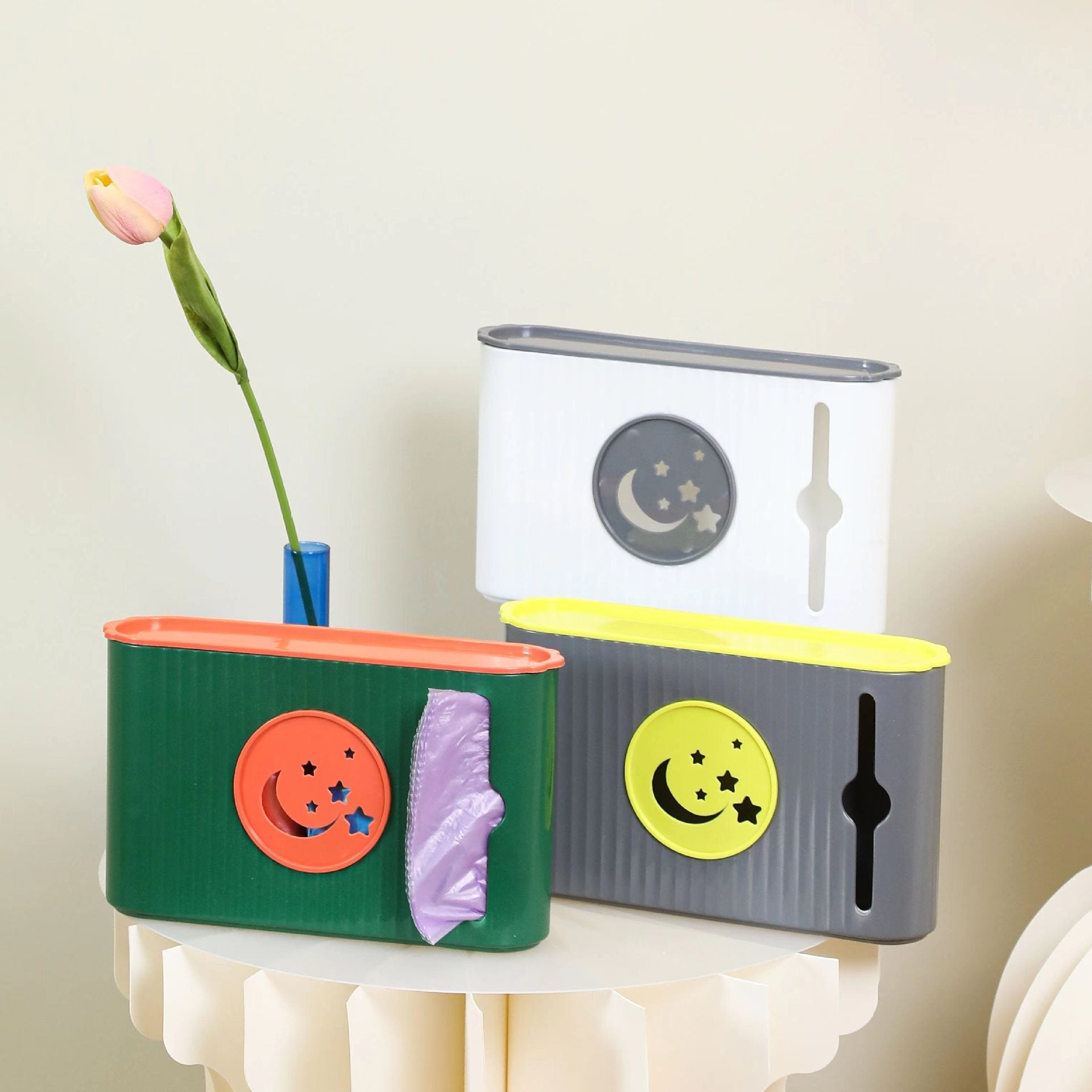 Caja de almacenamiento para bolsas de basura de pared de una pieza, soporte para bolsas de plástico, organizador sin perforaciones