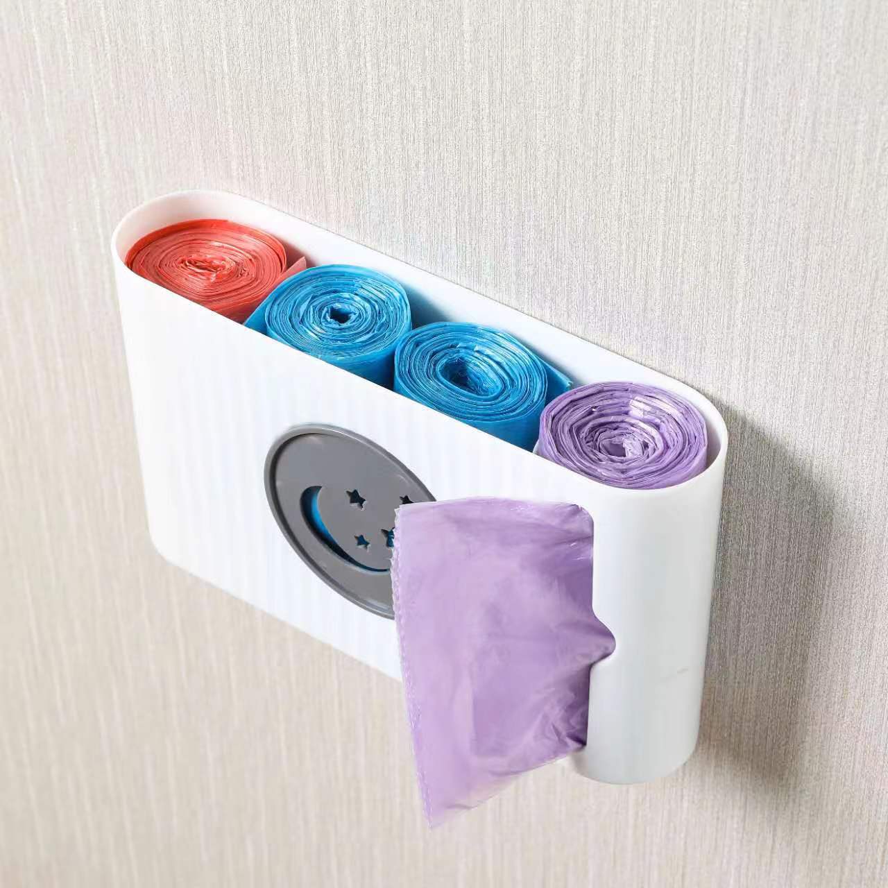 Caja de almacenamiento para bolsas de basura de pared de una pieza, soporte para bolsas de plástico, organizador sin perforaciones