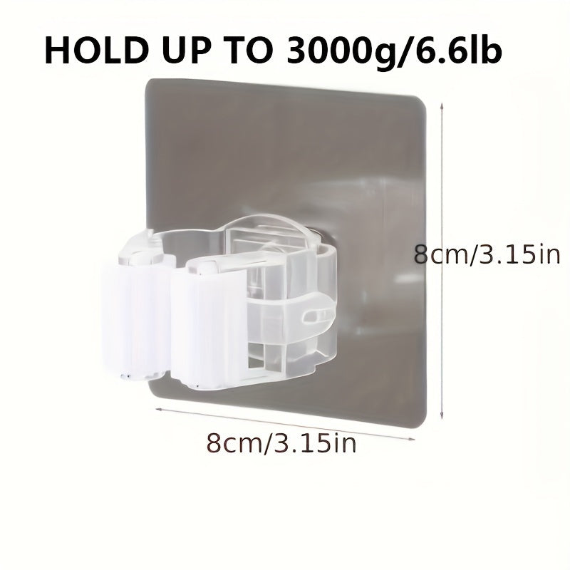 2pcs Wall Mount Mop Hooks Strong Adhesive Broom Holder Bathroom Kitchen Storage