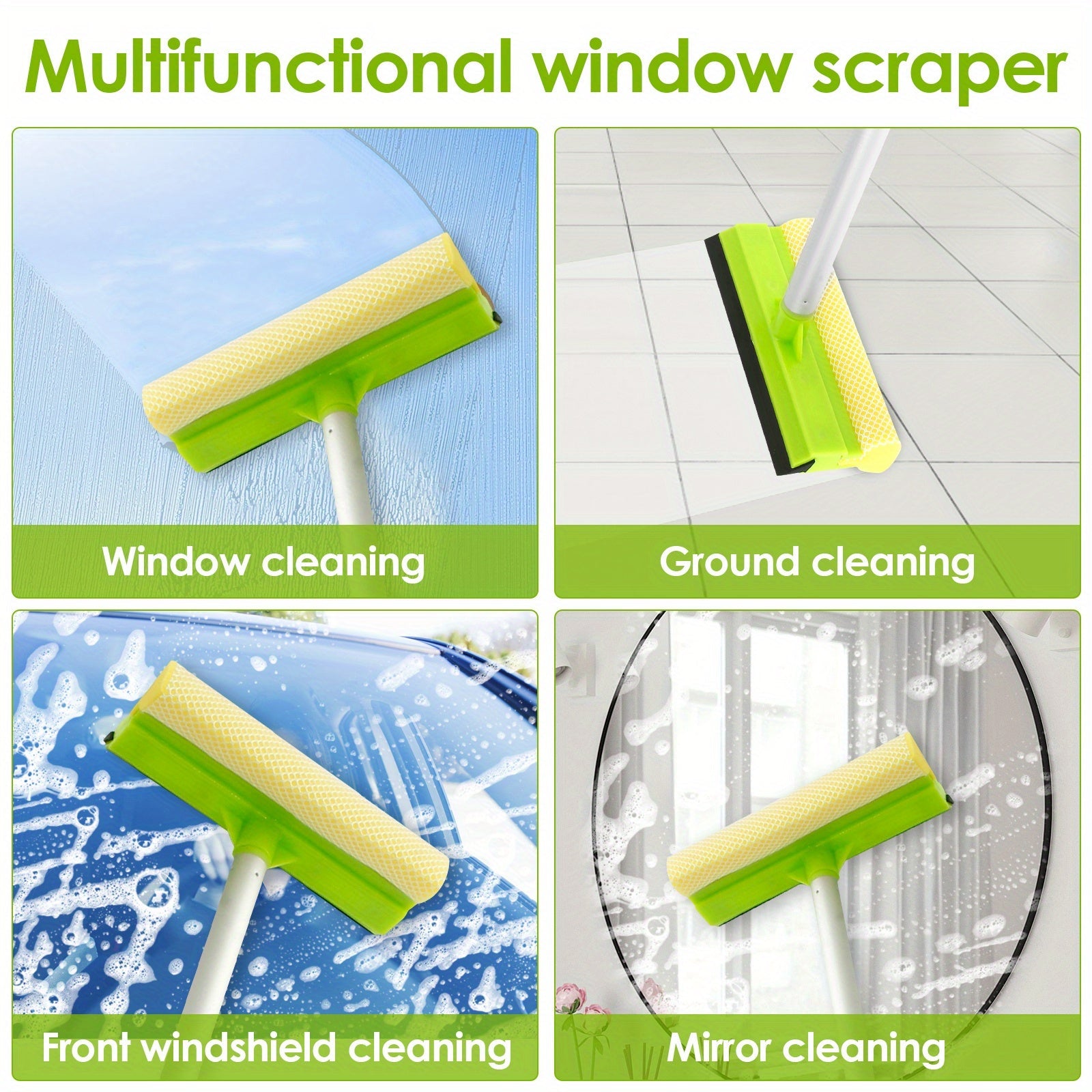 Uzun tutqichli avtomobil yuvish choʻpqi, aylanadigan mop boshli va mikrofibre mitt bilan