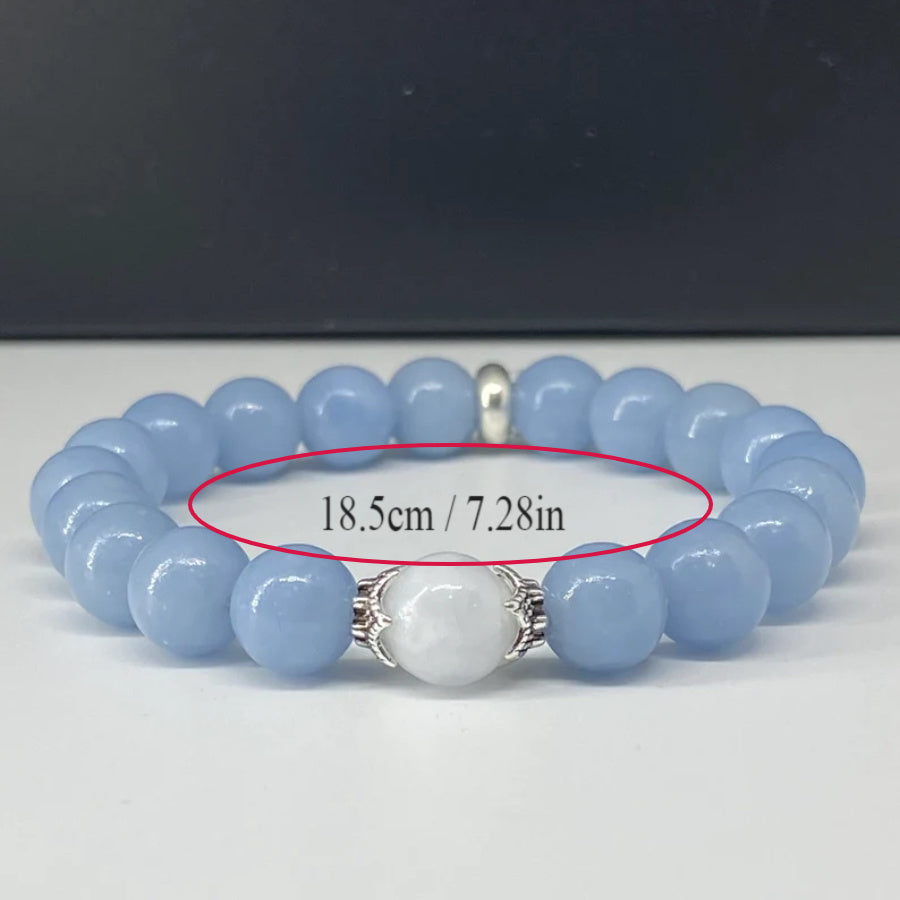 Pulsera de cuentas de piedra de luna para mujer de 8mm en plata de ley ajustable joyería
