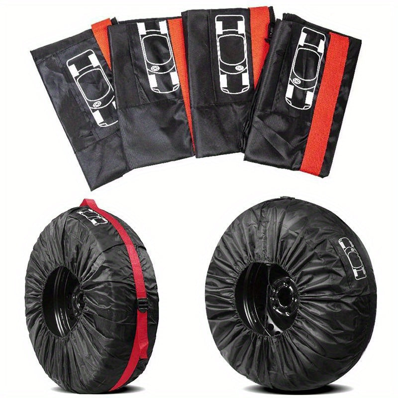 Set of 4 Tire Cover Storage Bags for Spare Tires SUV Car Wheel Accessories Black Silver