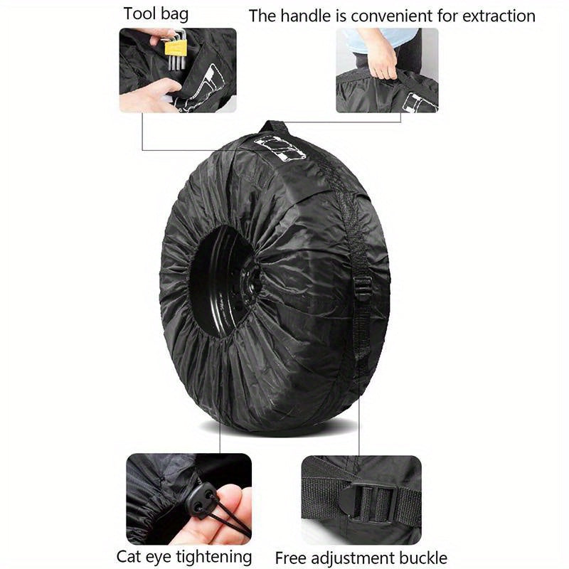 Set of 4 Tire Cover Storage Bags for Spare Tires SUV Car Wheel Accessories Black Silver