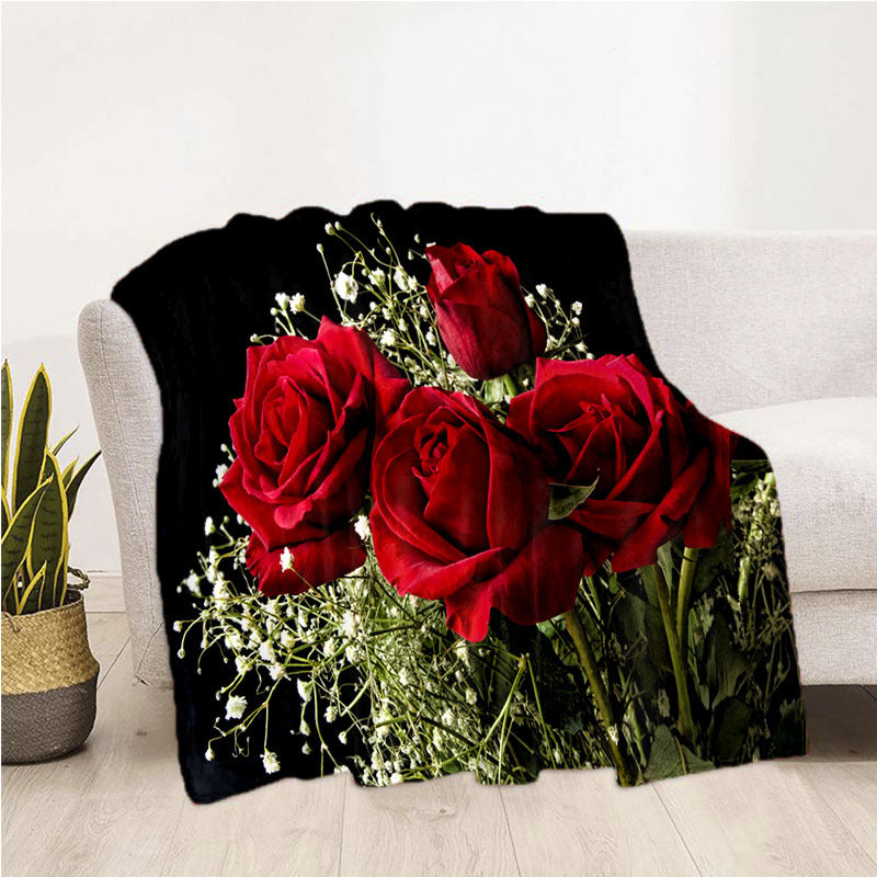 Floral Flannel Bed Sheet Digital Print for Wedding Anniversary or Valentine's Day Queen Size