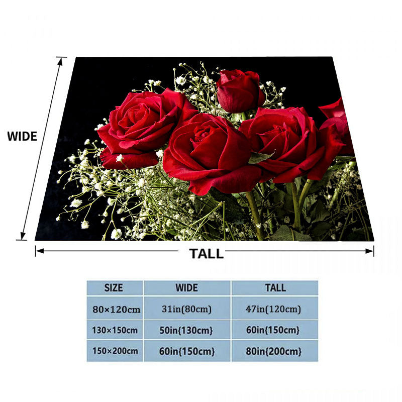 Floral Flannel Bed Sheet Digital Print for Wedding Anniversary or Valentine's Day Queen Size