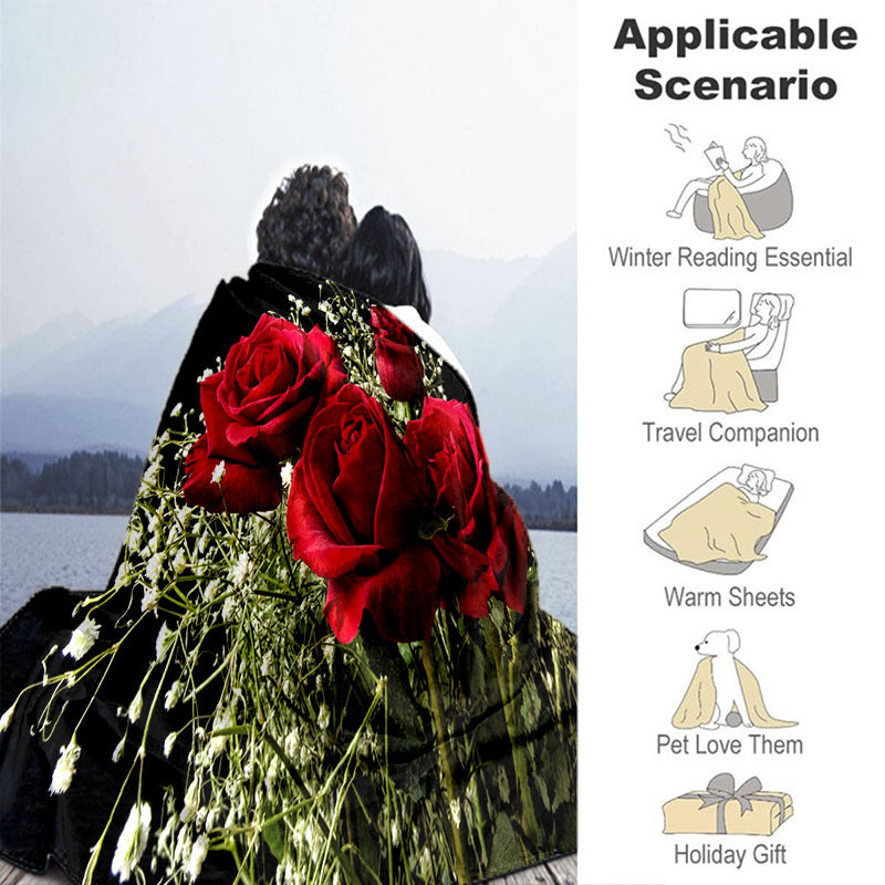 Floral Flannel Bed Sheet Digital Print for Wedding Anniversary or Valentine's Day Queen Size