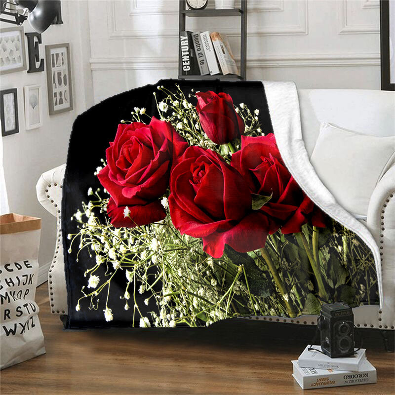 Floral Flannel Bed Sheet Digital Print for Wedding Anniversary or Valentine's Day Queen Size