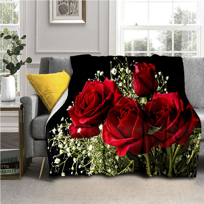 Floral Flannel Bed Sheet Digital Print for Wedding Anniversary or Valentine's Day Queen Size