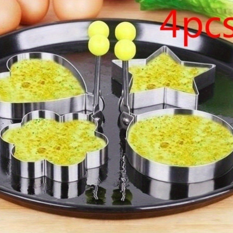 Set of 4 Stainless Steel Egg Rings with Adjustable Handle for Pancakes and Sandwiches
