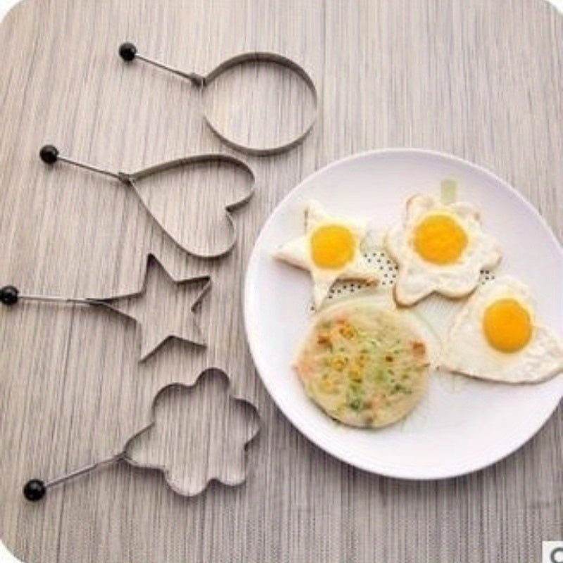 Set of 4 Stainless Steel Egg Rings with Adjustable Handle for Pancakes and Sandwiches