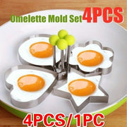 Set of 4 Stainless Steel Egg Rings with Adjustable Handle for Pancakes and Sandwiches