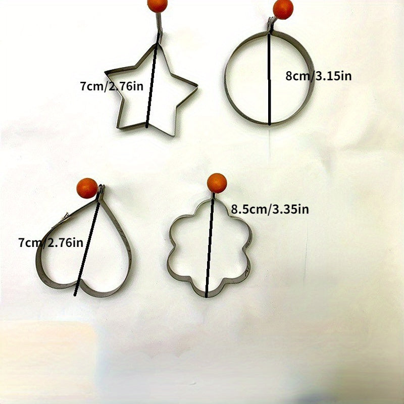 Set of 4 Stainless Steel Egg Rings with Adjustable Handle for Pancakes and Sandwiches