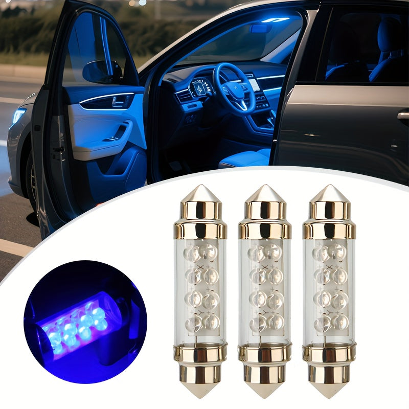 Juego de 2 bombillas LED 12V Azul Blanco Rojo Luz de cúpula C5W para interior de auto