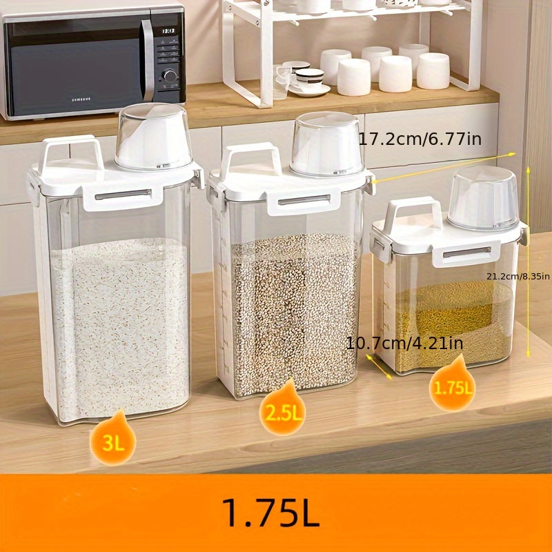 Kitchen Storage Containers Set with Rice Barrels, Fresh-Keeping Boxes and Measuring Cups