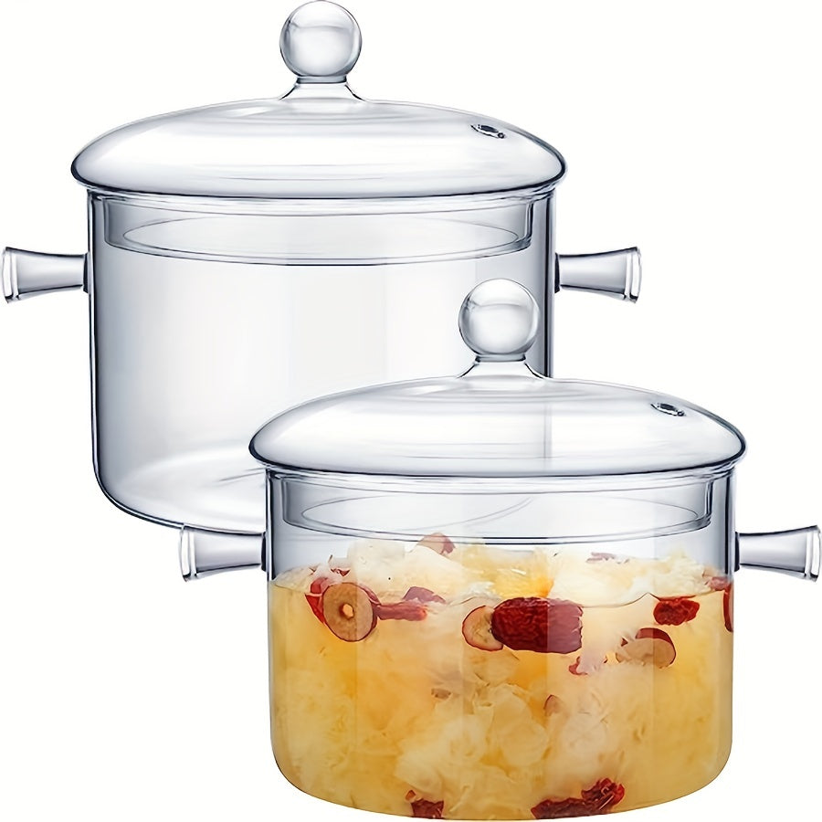 High Borosilicate Glass Soup Pot Double Handle Compatible with Electric Ceramic Gas Stoves