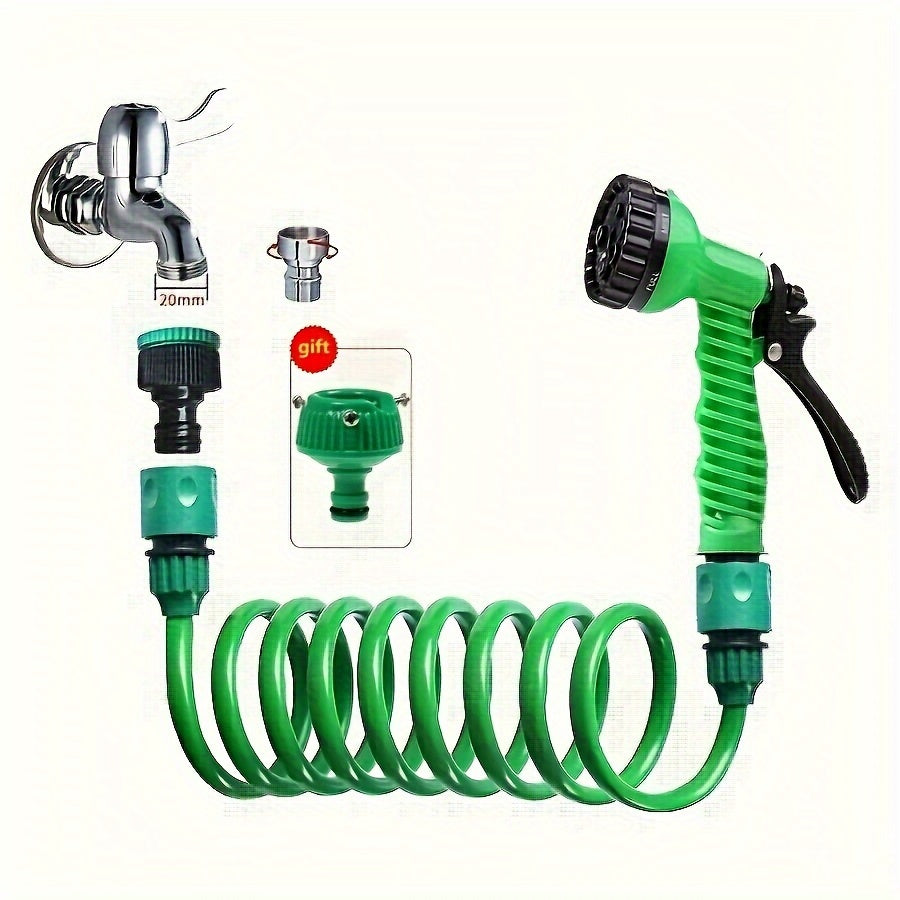 Lightweight Garden Coil Hose Set with EVA Material 7-Function Water Gun 7.5/15/20m