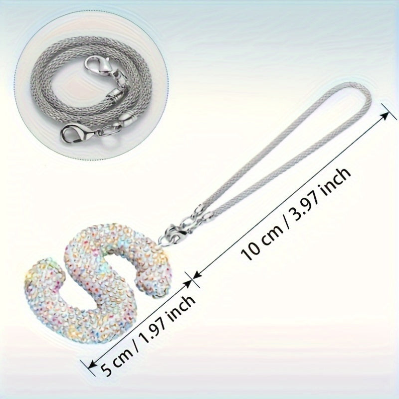Crystal Bling Alphabet Letter Pendant for Vehicle Mirror with Rhinestones and Metal Material