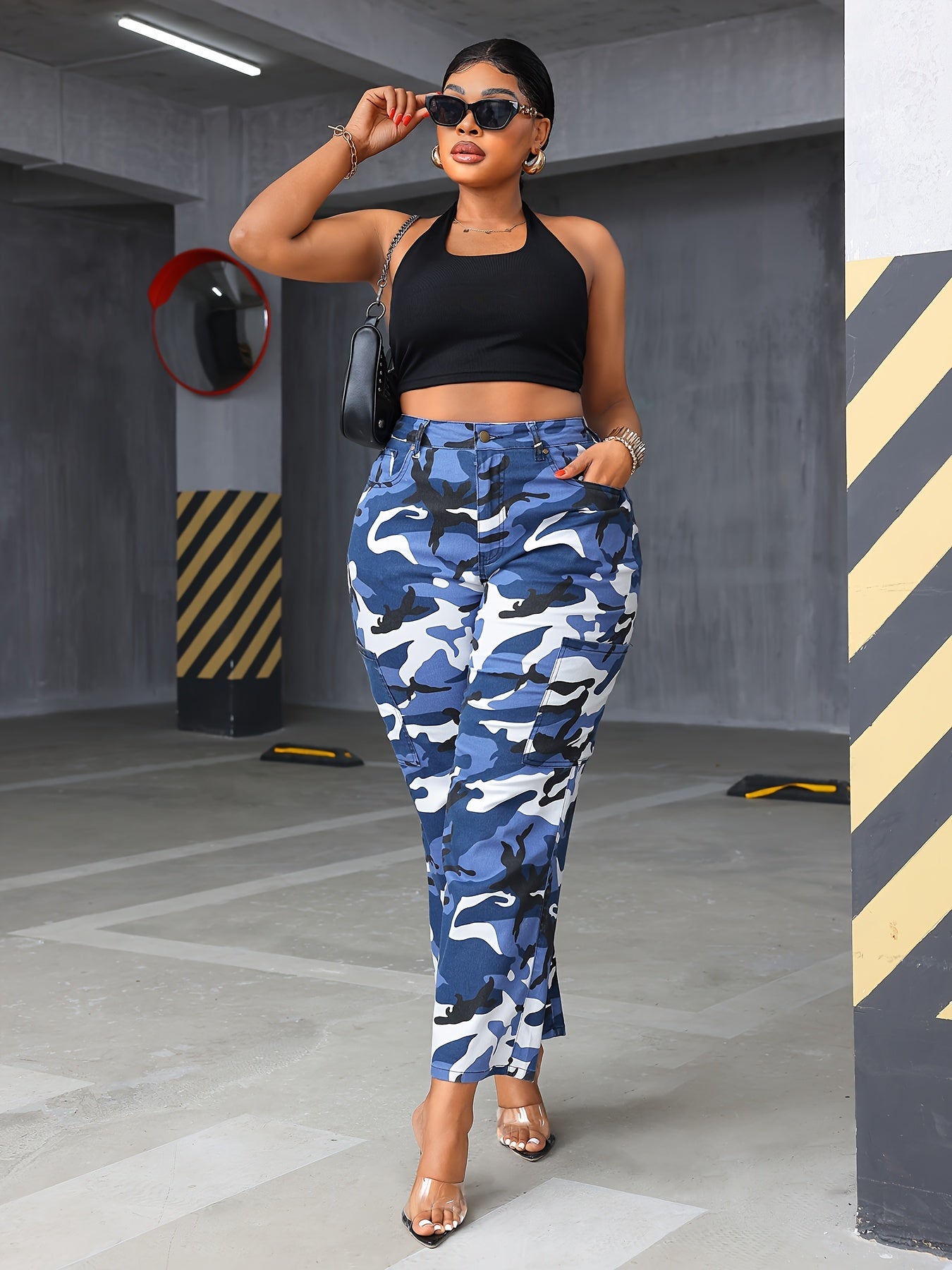 Брюки карго с камуфляжным принтом большого размера для женщин, свободные широкие джинсовые штаны