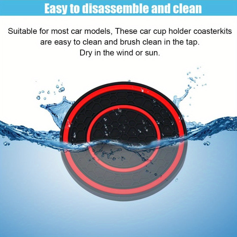 2PCS Car Cup Holder Coasters Non-Slip Dust Resistant Red 6.99cm