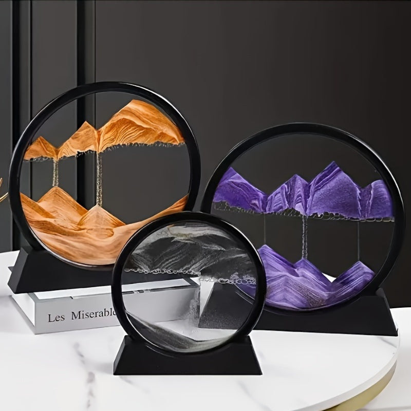 360-Degree Rotation Sand Painting Glass Art Decor Black Yellow Blue Purple