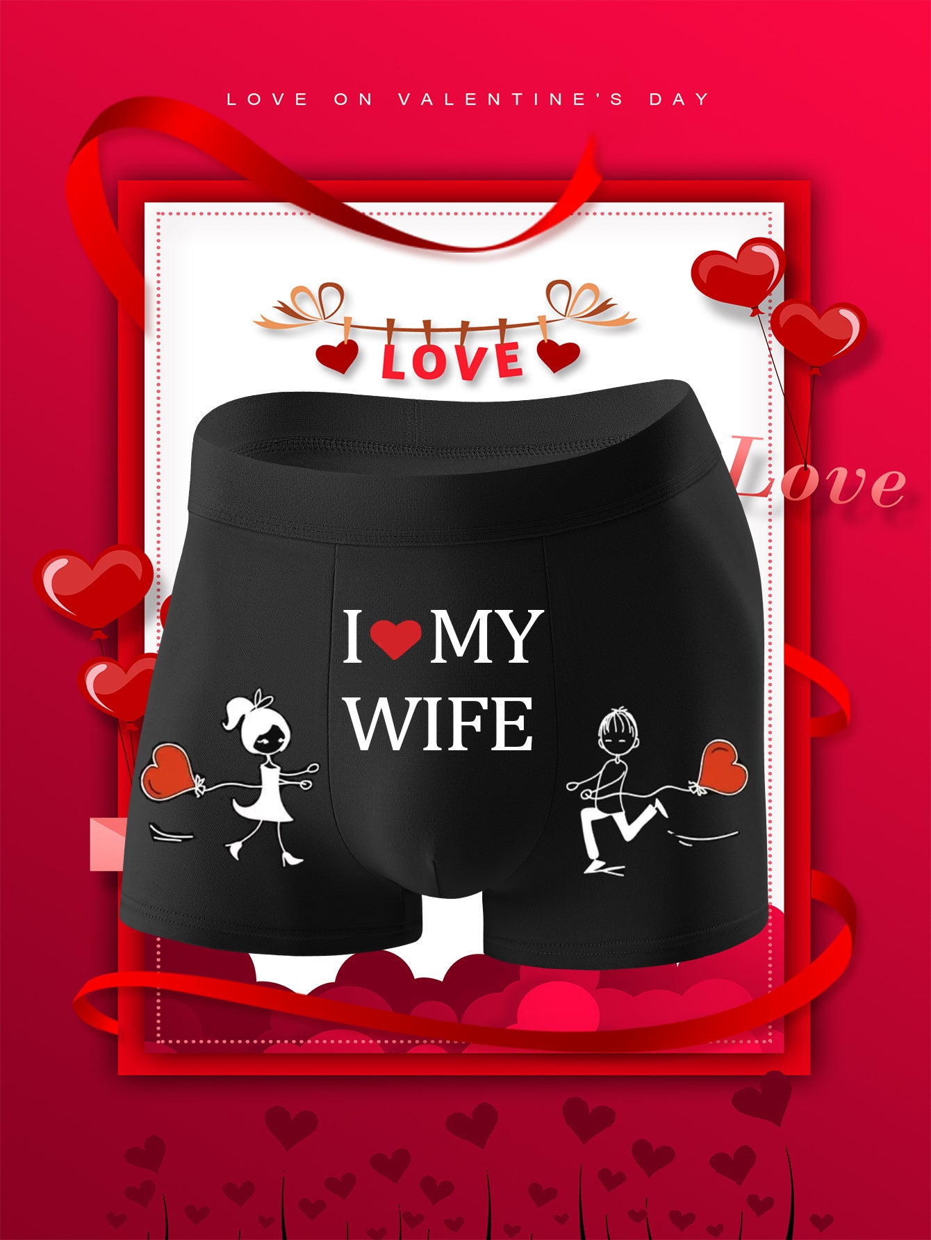 Men's Boxer Briefs Soft Polyester Knit Romantic Valentine's Day Gift Playful Print