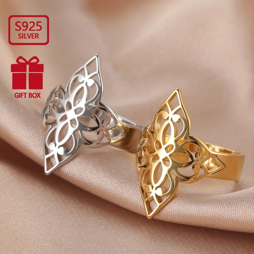 Sterling Silver Ethnic Style Lucky Flower Ring for Women