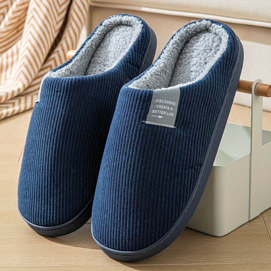 Women's Corduroy Slip-On House Slippers with Soft Lining and Durable Sole