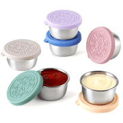 Stainless Steel Condiment Cup with Silicone Lid Leakproof Rust-Resistant Flower Pattern Multicolor