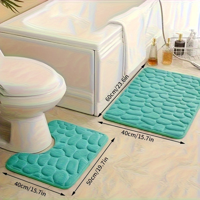 Juego de 2 alfombrillas de baño antideslizantes con relieve de piedra, absorbentes y suaves de poliéster