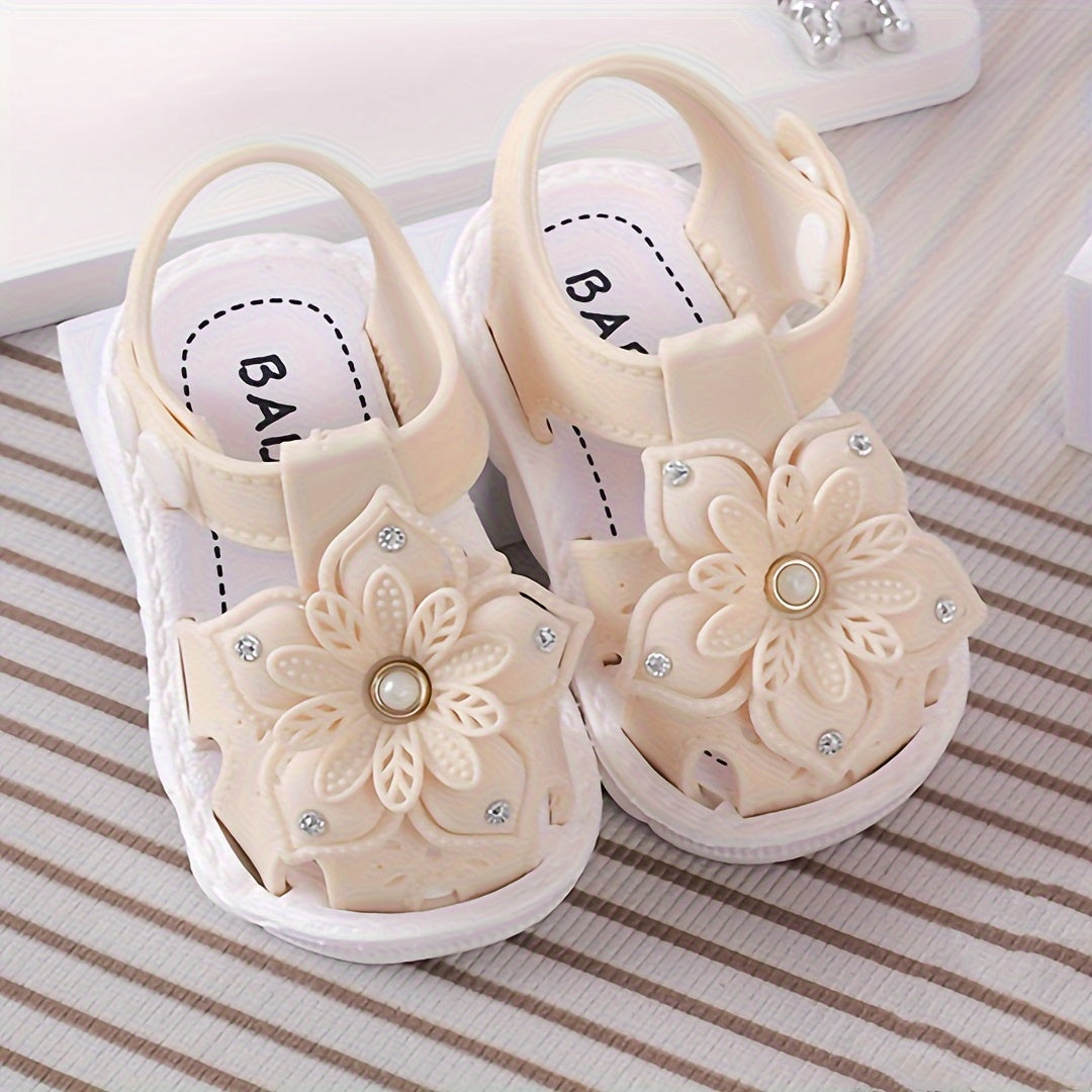 Baby Girls Floral Sandals Pink Beige Spring Summer Comfortable Ankle Strap Toddler Shoes