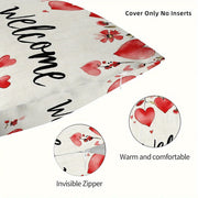 Red Heart and Floral Throw Pillow Cover 45cm Polyester Zippered Washable Decorative