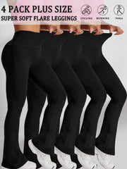 Plus Size Womens High Waist Flare Leggings Tummy Control Yoga Pants Pink Black Gray