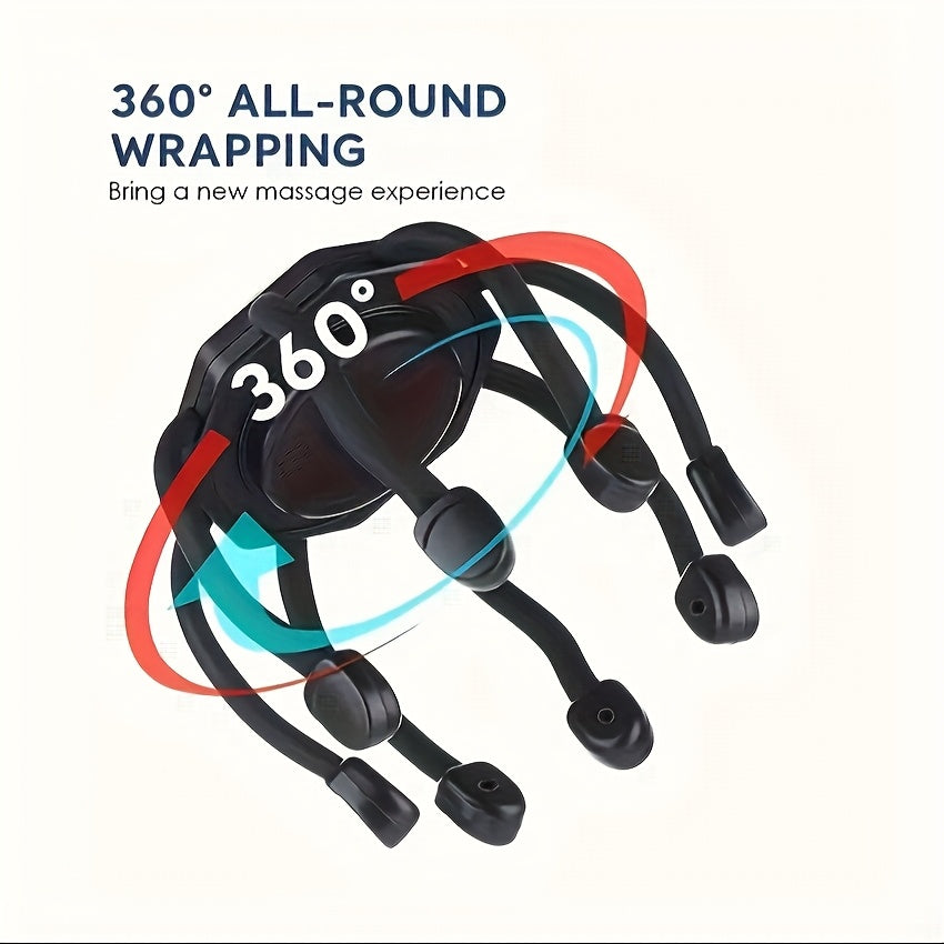 HOTU qayta zaryadlanadigan elektr bosh massajchisi, 8 barmoq massaji va 3 rejim bilan, USB quvvatlanadi, qora rangda portativ dizayn. Dam olish va chuqur dam olish uchun ajoyib.