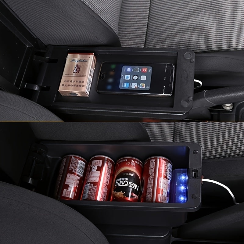 Car Interior Armrest Storage Box for Sedan Leather Black 2011–2020