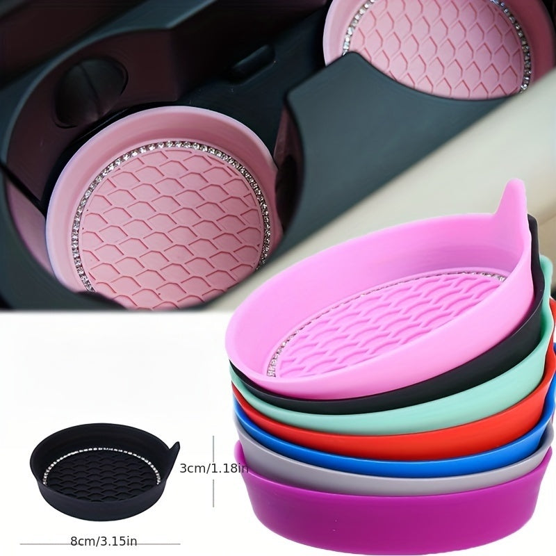 2PCS Silicone Car Cup Coasters Non-Slip Rhinestone Interior Accessories