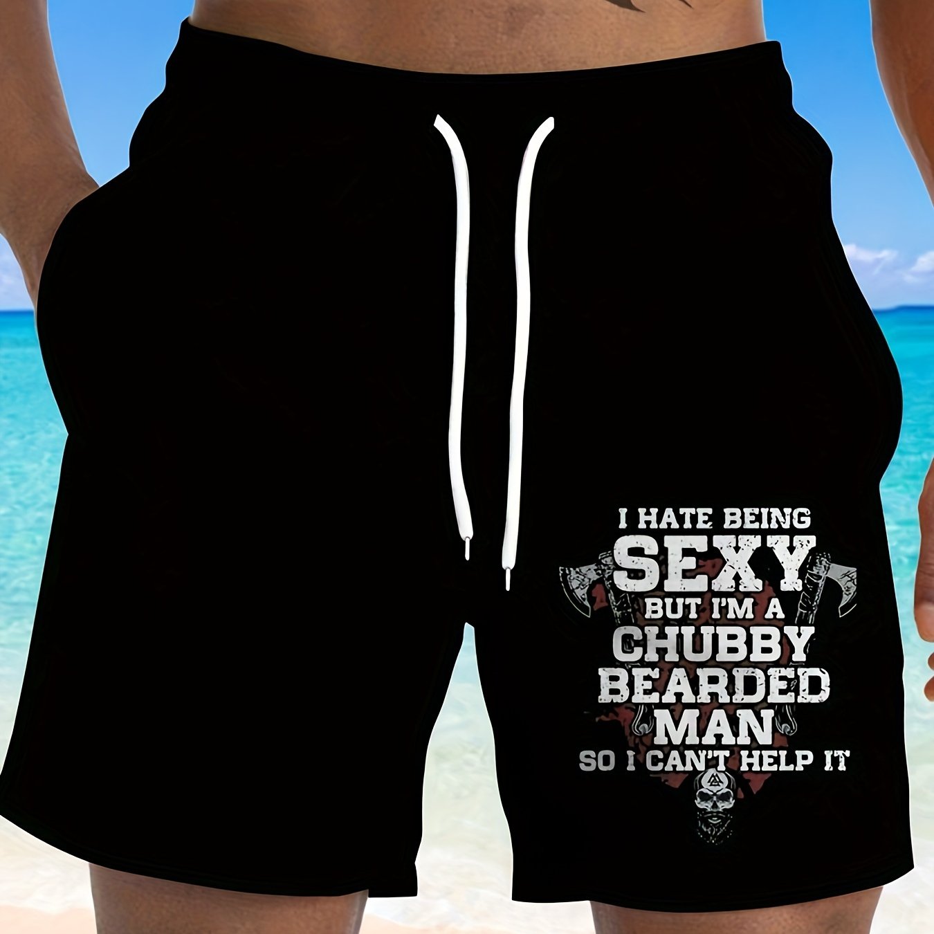 Men's Large Size Summer Beach Shorts Polyester Casual with Letter Print