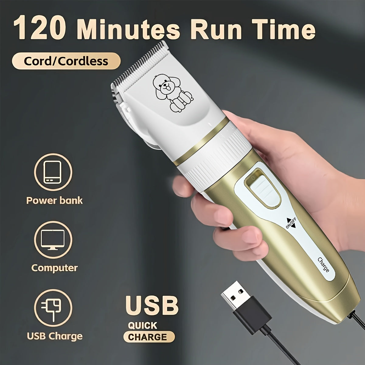 Pet Grooming Kit with USB Rechargeable Electric Clippers and Brush Set for Dogs and Cats, Ceramic Blades, 6mm and 12mm Combs