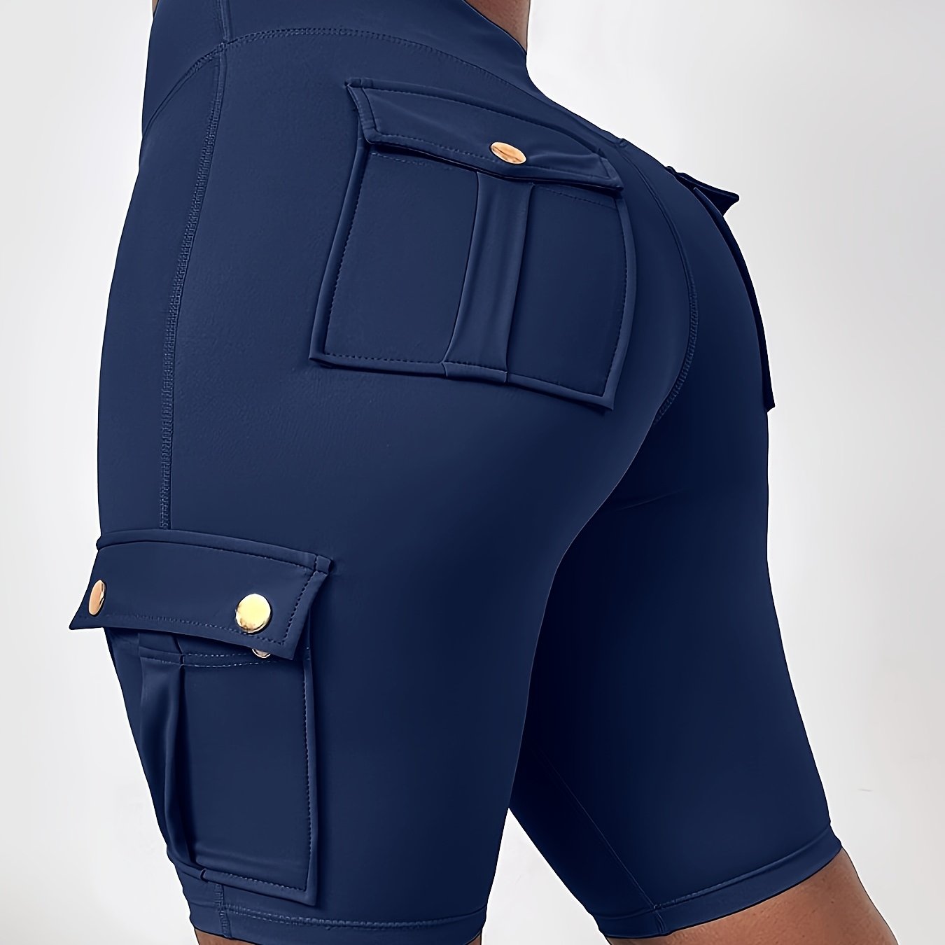 Шорты женские с высокой посадкой и карманами plus size, эластичный пояс, темно-синий