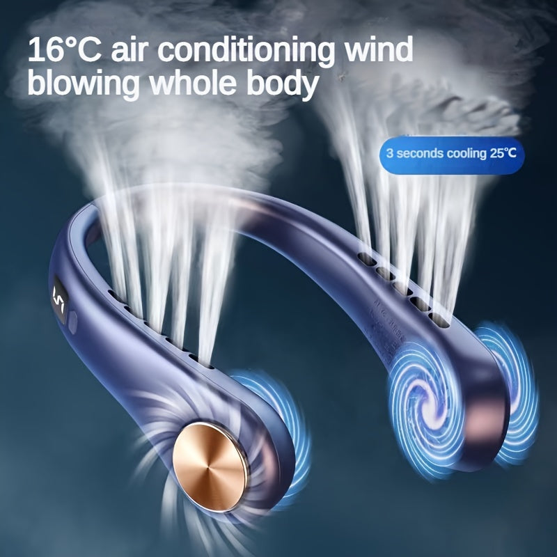 Portable Neck Fan with Digital Display, 5-Speed, Rechargeable, Wearable